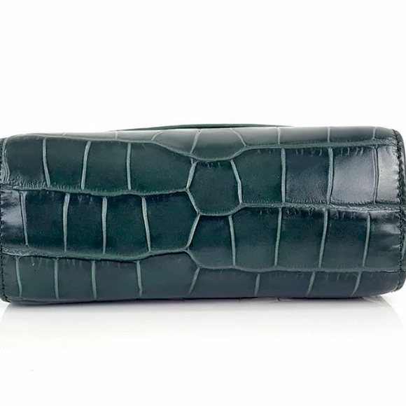 By Far Mini Dark Green Croco Embossed Leather Crossbody Top Handle Bag - Picture 7 of 8